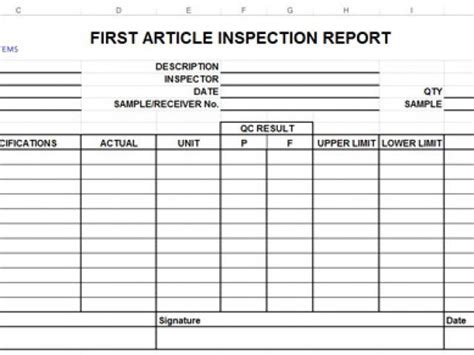 first article inspection form template