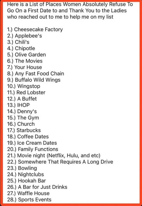 first date list of places not to go