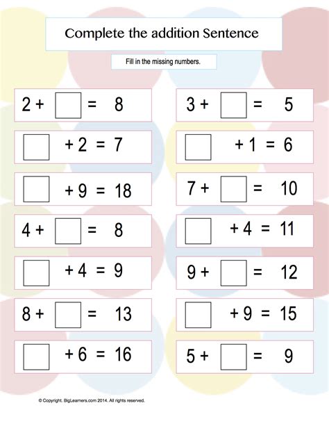 First Grade Maths Sentence Worksheets