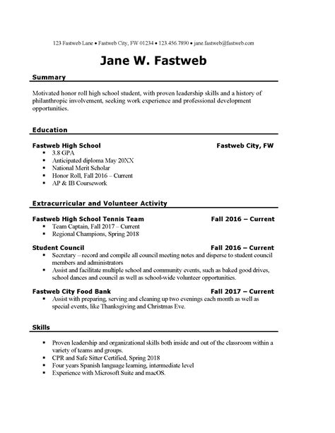 first resume examples
