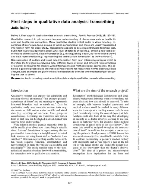 first steps in qualitative data analysis transcribing