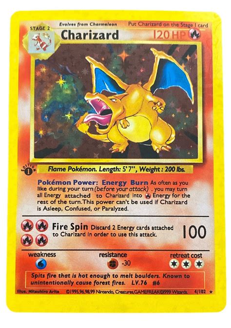 1999 Charizard 1st Edition Base Set Shadowless Holographic Proxy Card Etsy