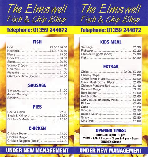 fish and chips takeaway menu