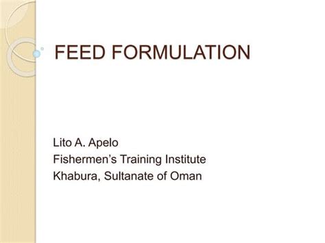 Fish Feed Formulation Ppt