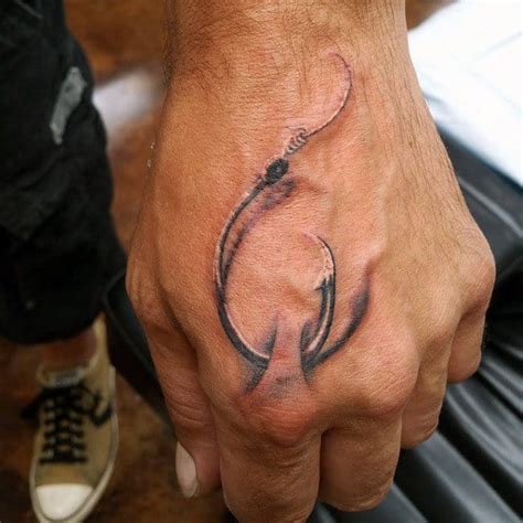 Fish Hook Hand Tattoo
