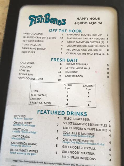 fishbones restaurant menu prices