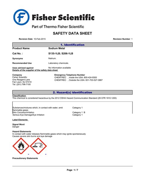 fisher scientific material safety data sheet
