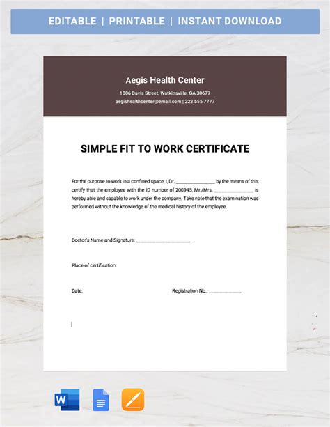 fit to work form template