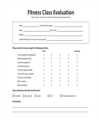 fitness instructor evaluation form template