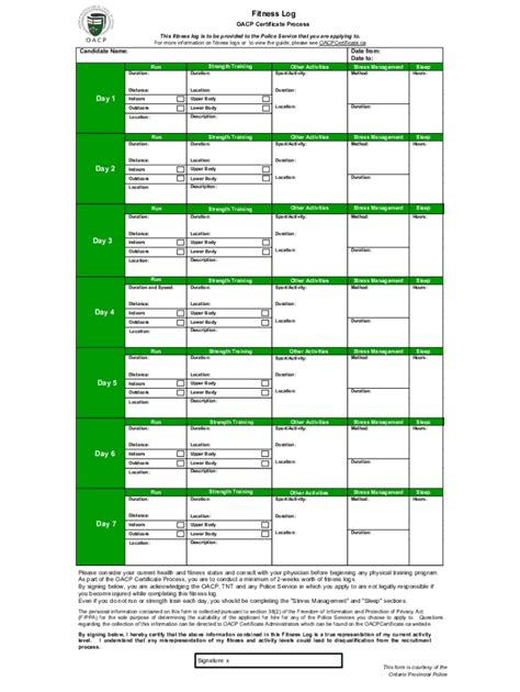 Fitness Log Example Oacp