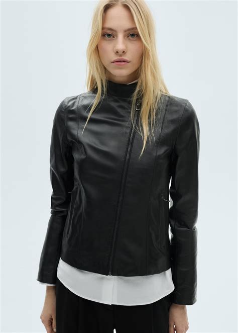 Fitted Leather Jacket Zip Womens