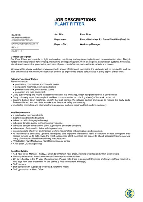 Fitter Assistant Job Description