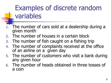 five example of discrete random variable