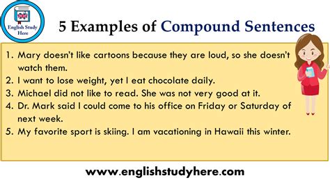 five examples of compound sentences with answers
