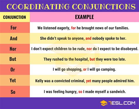 five examples of conjunctions with answers