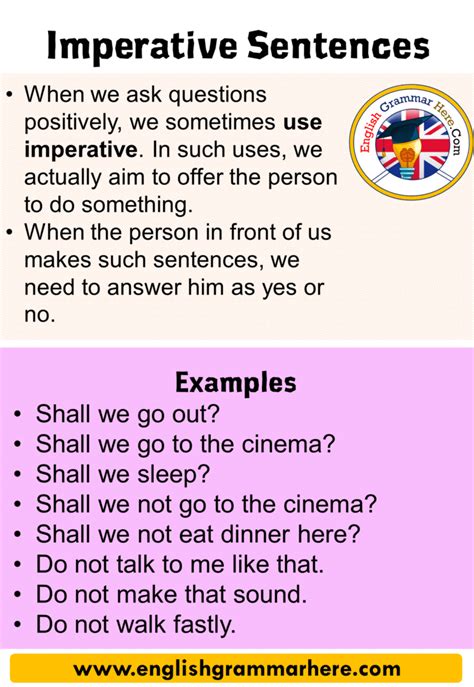 five examples of imperative sentences with answers