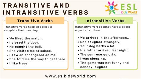 five examples of transitive and intransitive verbs