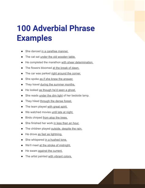 five functions of adverbial phrase with examples