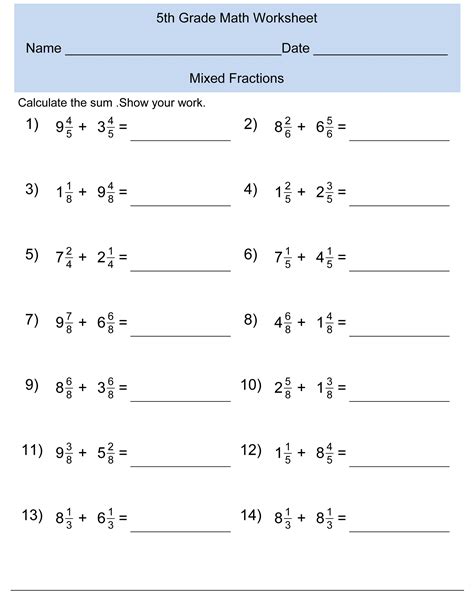 Five Grade Math Worksheet Pdf
