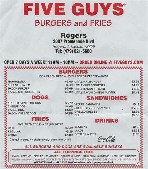 five guys burgers and fries menu with prices
