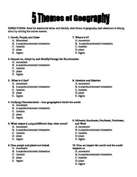 five themes of geography worksheet answer key
