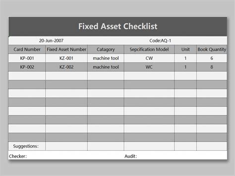 fixed asset inventory checklist