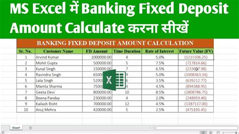 fixed deposit calculation formula in excel