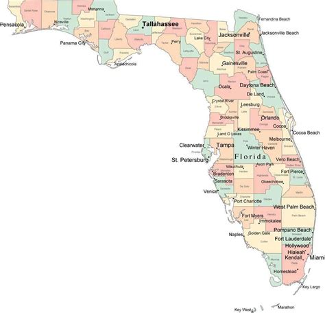 Fl County Map With Major Cities