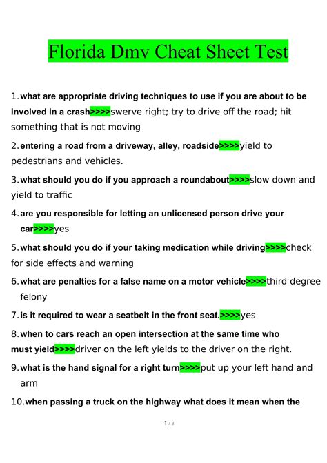 Fl Permit Drivers Practice Test Printable Edition With Answer Key