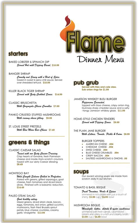 flame bar and grill menu