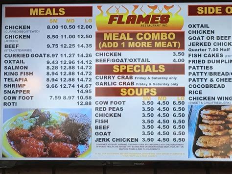 Flames Menu Prices