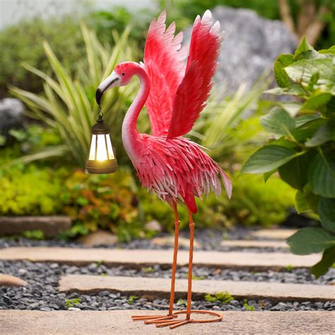 2PC PLASTIC LAWN FLAMINGO GARDEN POND ORNAMENT PINK DECORATION STAND