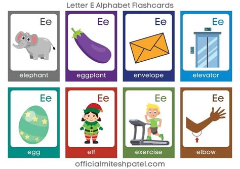 Flash Cards For Letter E