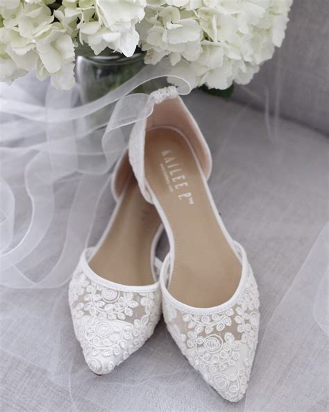 Sorbern White Flat Wedding Shoes Crystals Luxury Beaded Lace Flower