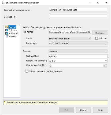 Flat File Connection Manager Failed Validation