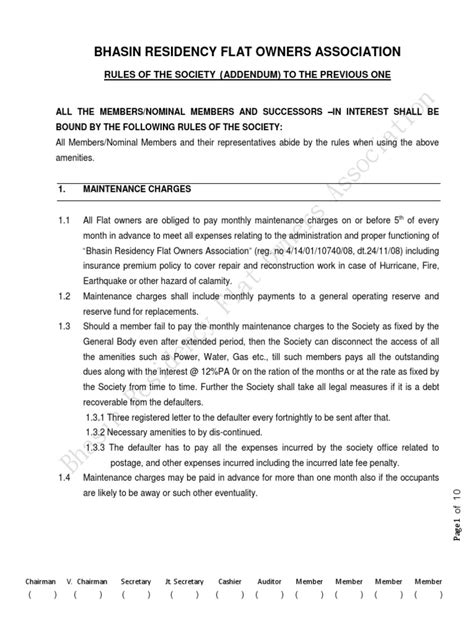 Flat Owners Association Rules