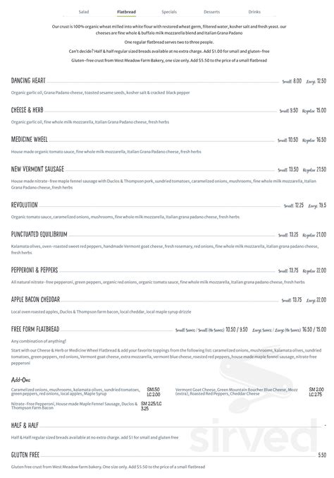 Flatbread Pizza Drink Menu