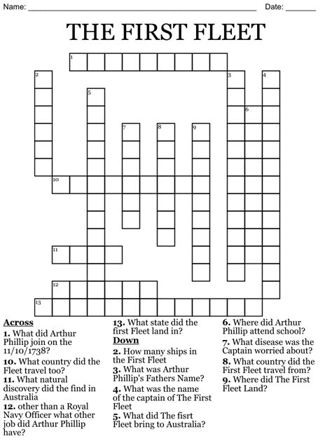 First Fleet Crossword WordMint