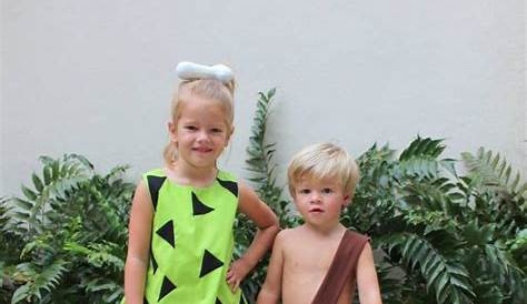 Real Life Pebbles And Bamm Bamm With Working Flintstones Car Flintstones Costume Pebbles And Bam Bam Twin Halloween Costumes