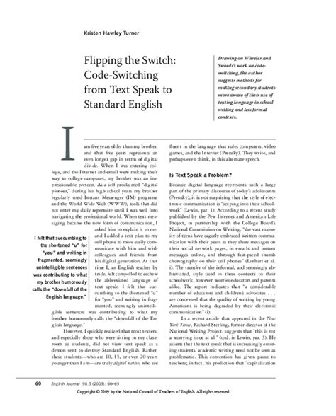 Discussion Flipping The Switch: Code-Switching From Text Speak To Standard English References
