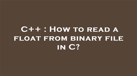 Float In C Binary