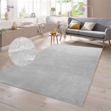 Flauschiger Plüsch Flokati Teppich Hochflor Grau Rund Teppich