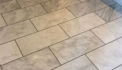 floor grout 8x16 White subway tiles by 'BLOC' 12x24 grey floor tiles
