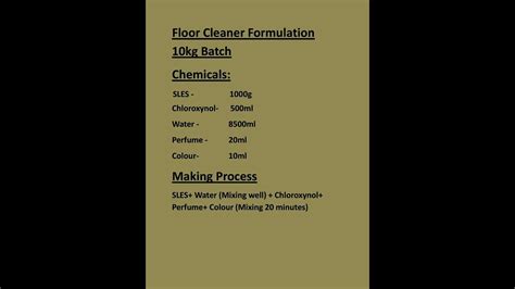 List Of Floor Cleaner Making Formula Pdf Latest