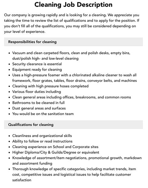 Floor Cleaning Job Description