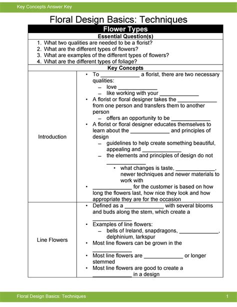 Floral Design Basics Techniques Key Concepts Answer Key