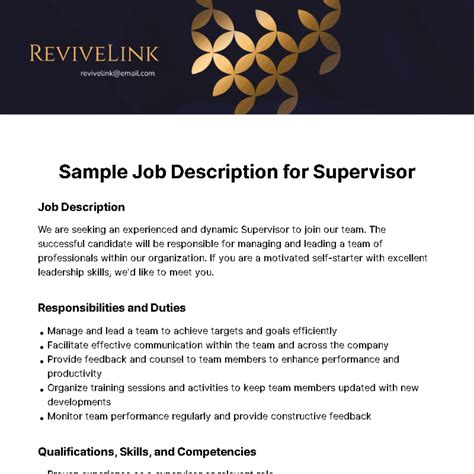 Floral Supervisor Job Description