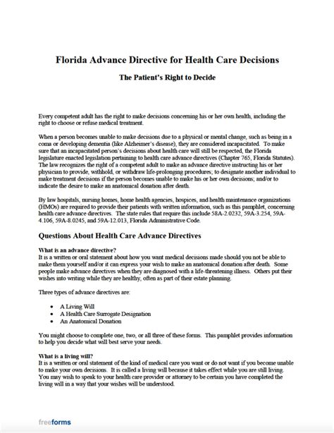 florida advanced directive form template
