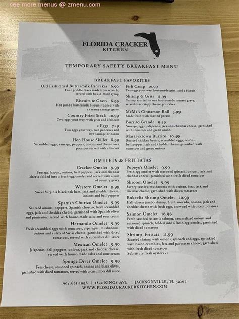 Florida Cracker Kitchen San Marco Menu