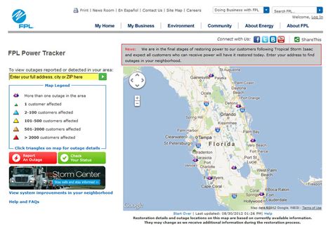 florida power and light outage map